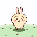 A small cream-colored rabbit performs a somersault on a green grassy field.