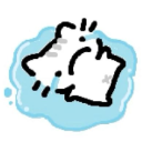 A simple line-art cat looking distressed while melting into a blue puddle of tears.