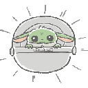 A small green creature with large ears and wide eyes peeking out from a circular gray pod.
