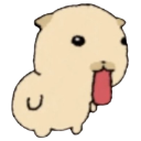 A yellow, hand-drawn creature with wide eyes and a long red tongue hanging out of its mouth.