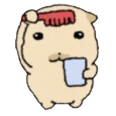 A small, light-brown creature brushing its hair with a red brush while holding a blue mirror.