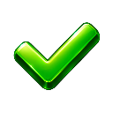 Checkmark symbol rendered in a glossy, glowing green 3D style on a black background.