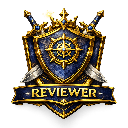 Shield and swords emblem with gold trim and a blue center.