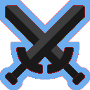 Two crossed swords in black with a bright blue glowing outline.