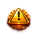 A golden warning triangle with an exclamation point inside, glowing against a dark, sparkling background.