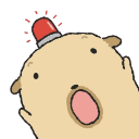 A light-brown creature with a wide-open mouth and a red emergency light on its head looking panicked.