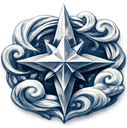A silver medal featuring a central star surrounded by swirling clouds.