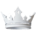 A white 3D crown symbol on a dark background.