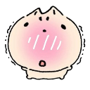 A round, pale blob character with a large pink blush and wide, surprised eyes.