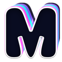 The letter M in a bold, dark font with a vibrant neon-colored outline.