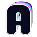 Letter A with a dark center and a glowing iridescent border.