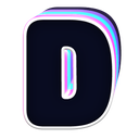 Letter D with a dark center and a glowing, multi-colored iridescent border.