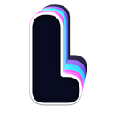 Letter L with a dark center and glowing neon blue, purple, and pink layered edges.