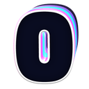 Letter O with a dark center and a glowing blue and purple neon outline.