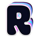 Letter R with a dark center and a vibrant, holographic-style outline.