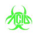 Biohazard symbol in bright neon green against a solid black background.