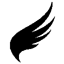 A stylized black wing icon facing right.