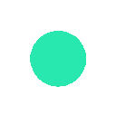 A cyan circle transforming into a complex gear shape in a pixelated animation.