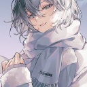 Anime girl with a smug expression wearing a thick blue scarf.