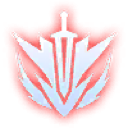 A white sword icon centered on a bright red background.