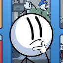 Stick figure character with a white head and black lines touching their chin in a thoughtful pose.