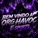 Hooded figure wearing a crown surrounded by purple lightning with the text Bem Vindo A Org Havoc E-Sports.
