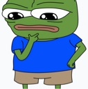 Pepe the frog character looking suspicious with a hand on his chin.