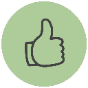 Hand showing a thumbs up gesture centered on a circular green background.