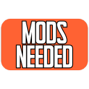 Mods Needed text in white on an orange rounded rectangular background.
