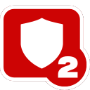 A red square icon with rounded corners containing a white shield outline and the white number two.