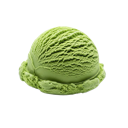 Matcha ice cream scoop with a textured surface on a plain background.