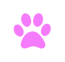A stylized pink paw print icon centered on a black background.