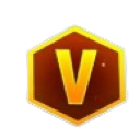 A golden letter V centered inside a red hexagon with a glowing yellow border.