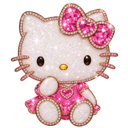 A white cat character with a pink glittery dress and heart-shaped bow, sparkling brightly.