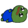 Pepe the Frog lying down with a sad expression and teary eyes.