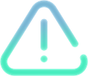 A glowing neon green triangular warning sign with a central exclamation mark.