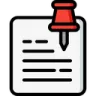 A white document icon with a red pushpin attached to the top right corner.