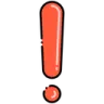 Red exclamation mark character with tiny arms and legs standing against a black background.