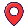 Red map pin icon representing a location marker.
