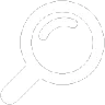 Magnifying glass icon in white line art style.