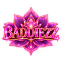 Baddiezz text centered on a glowing, stylized purple and pink lotus flower.