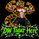 A muscular anthropomorphic tiger flexing his arms with text below him.