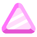 Four pink triangular gems with white highlights arranged in a horizontal row.