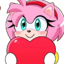 Amy Rose holding a large red heart with a happy and blushing expression.