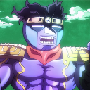 A muscular character with purple skin and a wide-mouthed expression of shock.
