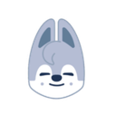 A stylized gray and white wolf head with closed eyes and a small smile.