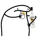A white stick figure with a simple face sipping a cocktail from a straw while holding a bottle in its other hand.