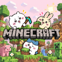 Three cute chibi creatures interacting with green and brown pixelated blocks in a bright, cheerful landscape.