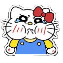 Hello Kitty with a red bow, teary eyes, and a puffed-out angry face.