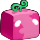 A pink cube with a small green sprout on top and a happy, simple face.